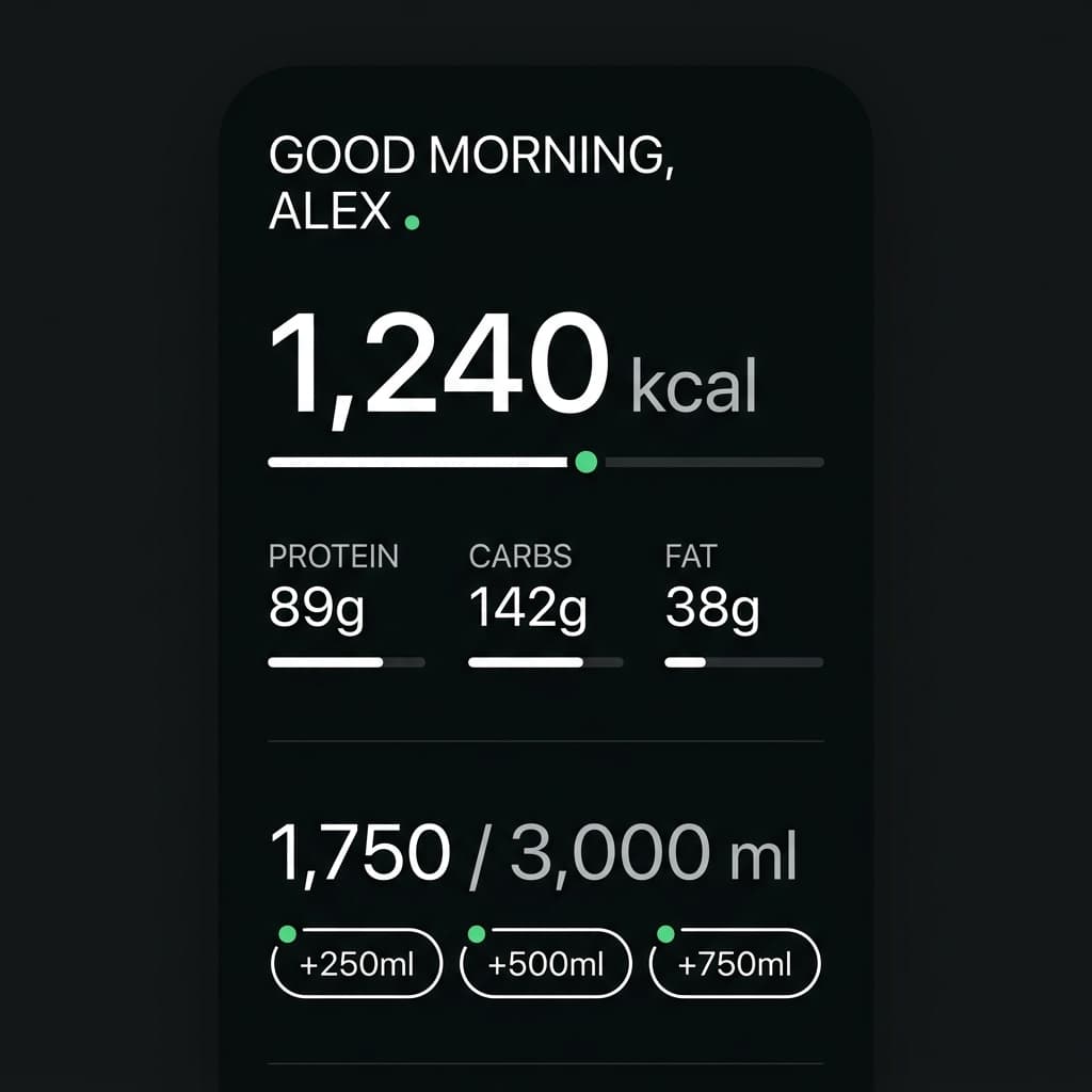 Dietly Dashboard — calorie tracking, macros, and hydration